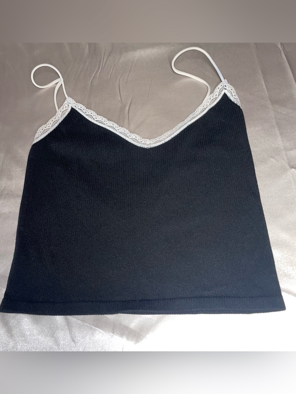 Out From Under Black and White Ribbed Lace-Trim Cami Tube Top